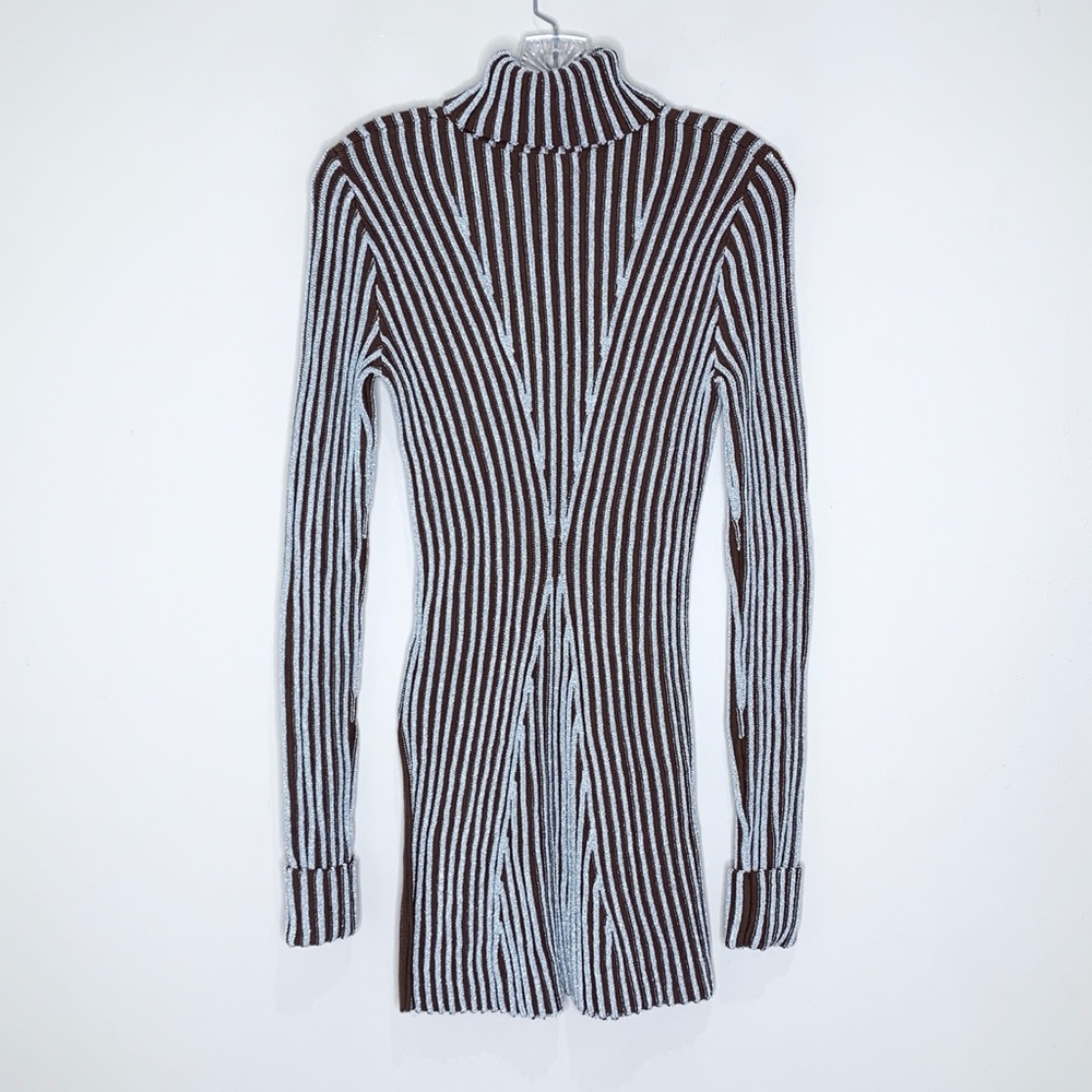 Hanifa Cici Knit Mini Dress (Sz S) Ribbed Long Sleeve Turtleneck Brown Silver - Picture 12 of 16